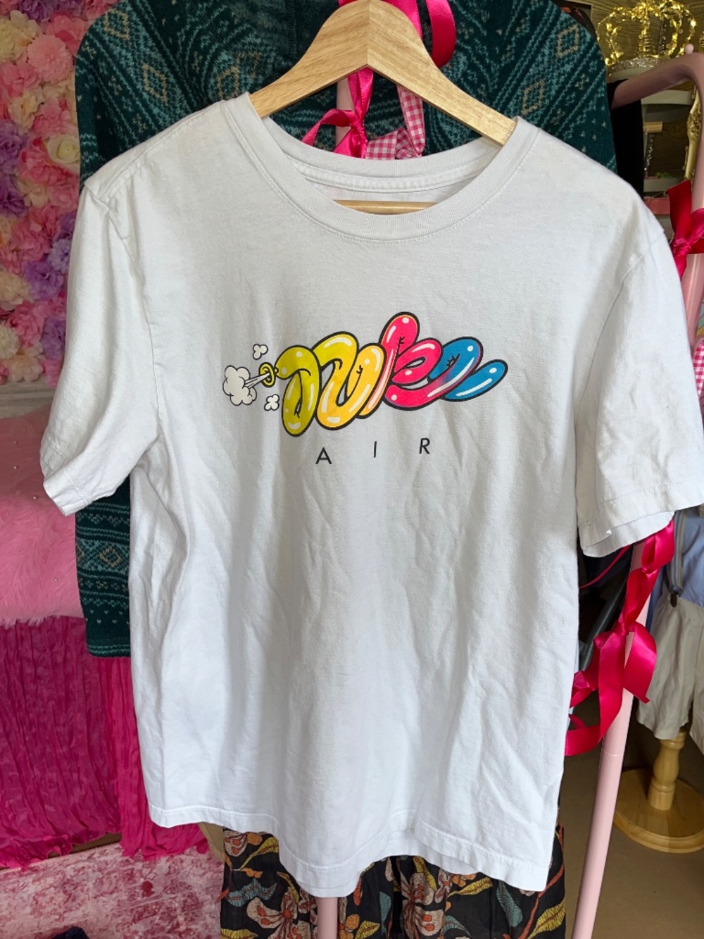 Nike White Short Sleeve Tee with Multicolor Air Graphic